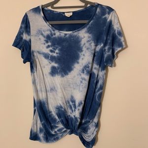 Blue and white front tie, tye dye tee